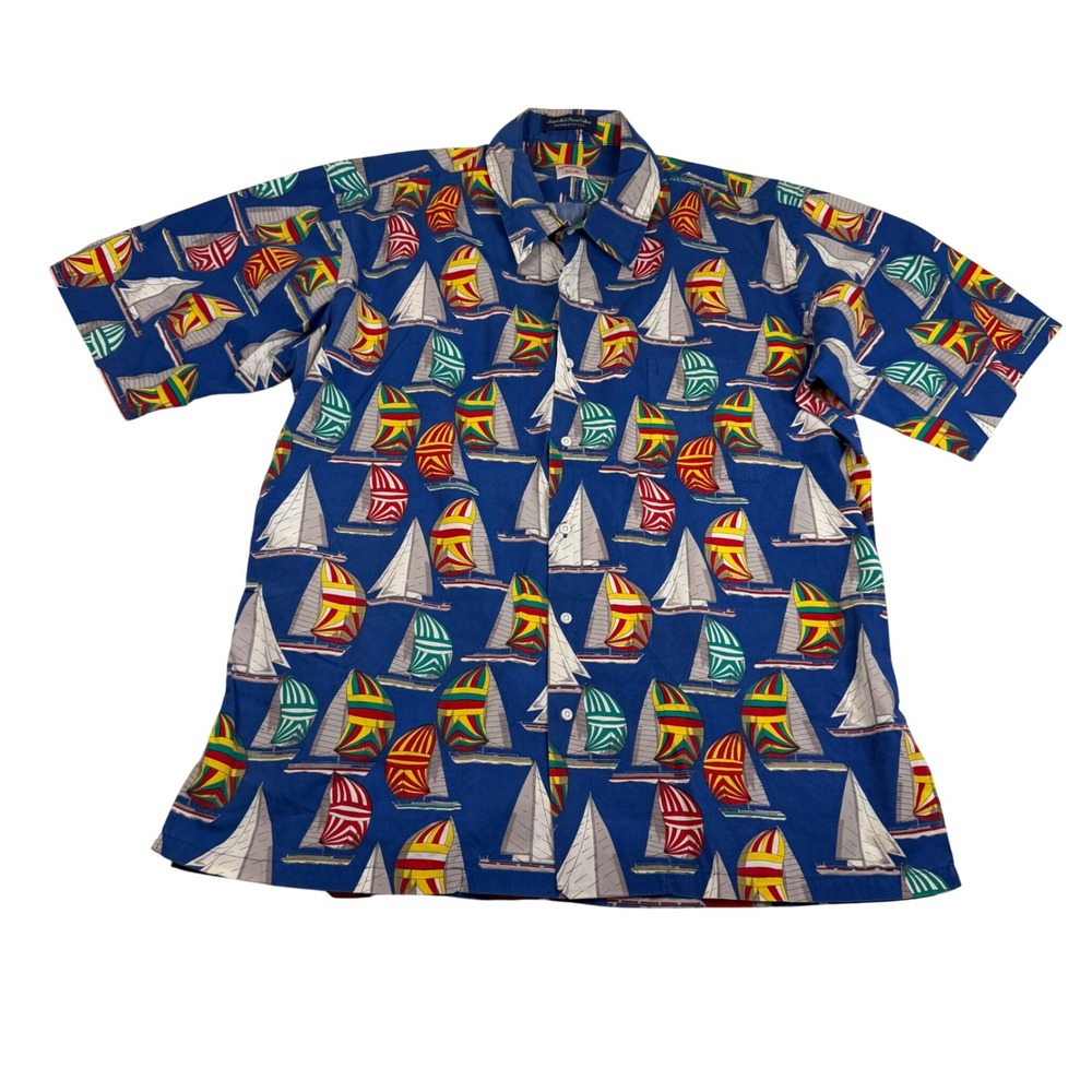Brooks Brothers Pima Cotton Sailboat Print Short Sleeve Button Down Shirt L USA
